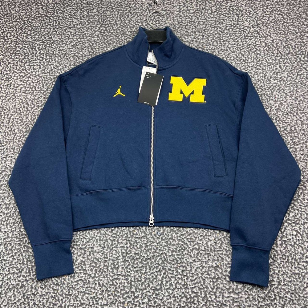 Air Jordan Michigan Wolverines Jacket Women Medium Cropped Full Zip Fleece New